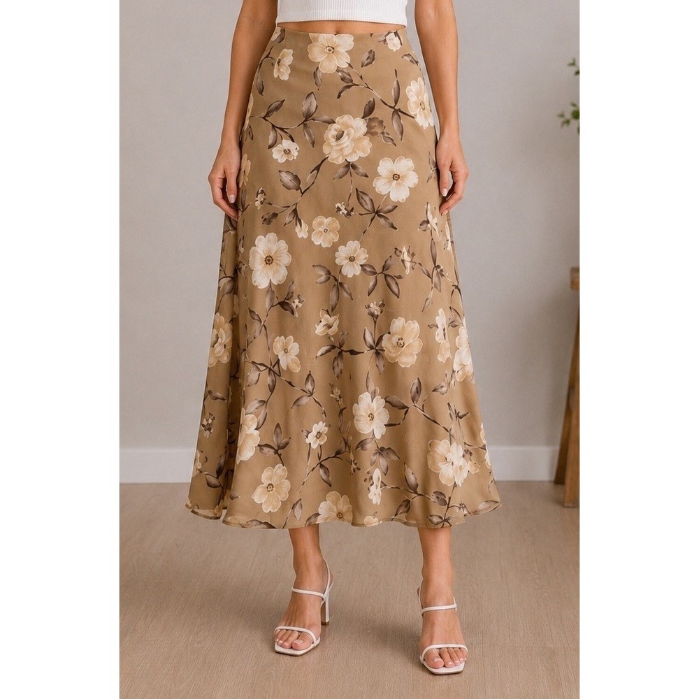 Vintage 90s Y2K Gina Peters Beige Cream Floral Womens Boho Maxi Skirt Size 12
